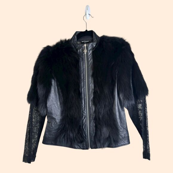 Royal Underground Leather Fox Fur Lace Jacket - Picture 1 of 6